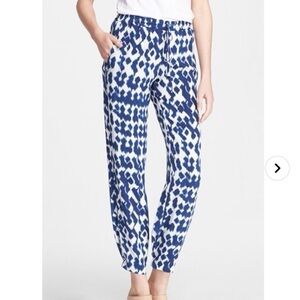 Vince Silk Pants Inky Blue White Tapered Joggers Pockets S